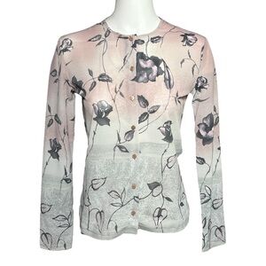 Morgan De Toi Vintage 90s Pink Gray Mesh Long Sleeve Top Crew Neck Size S/M